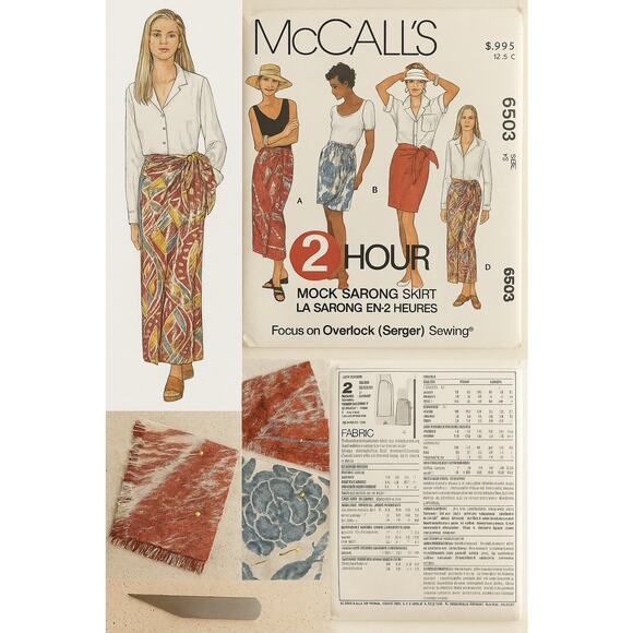 McCall’s 6503 Mock Sarong Skirt Sewing Pattern XS-S-M Uncut 1993 - Picture 1 of 5